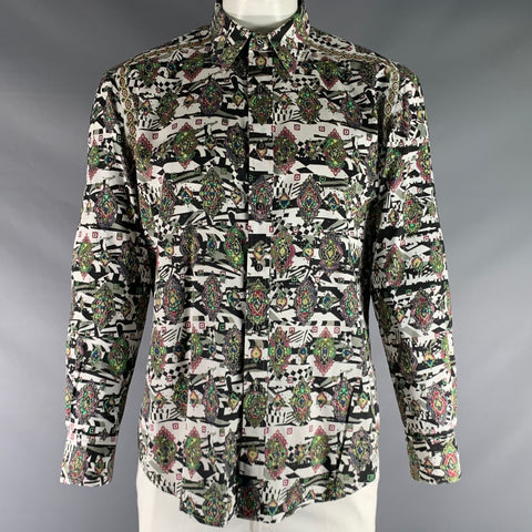 ROBERT GRAHAM Size L Black & White Multi-Color Print Cotton Long Sleeve Shirt