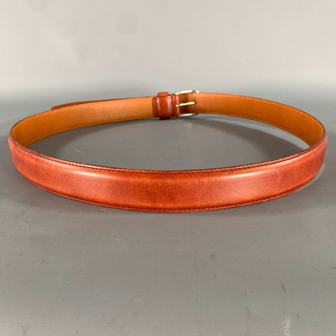 LONGHI Size 38 Brown Mahagony Crackled Leather Belt