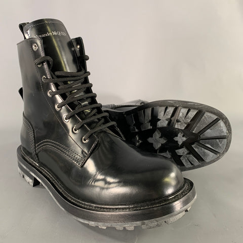 ALEXANDER MCQUEEN Size 8.5 Black Leather Lace Up Boots