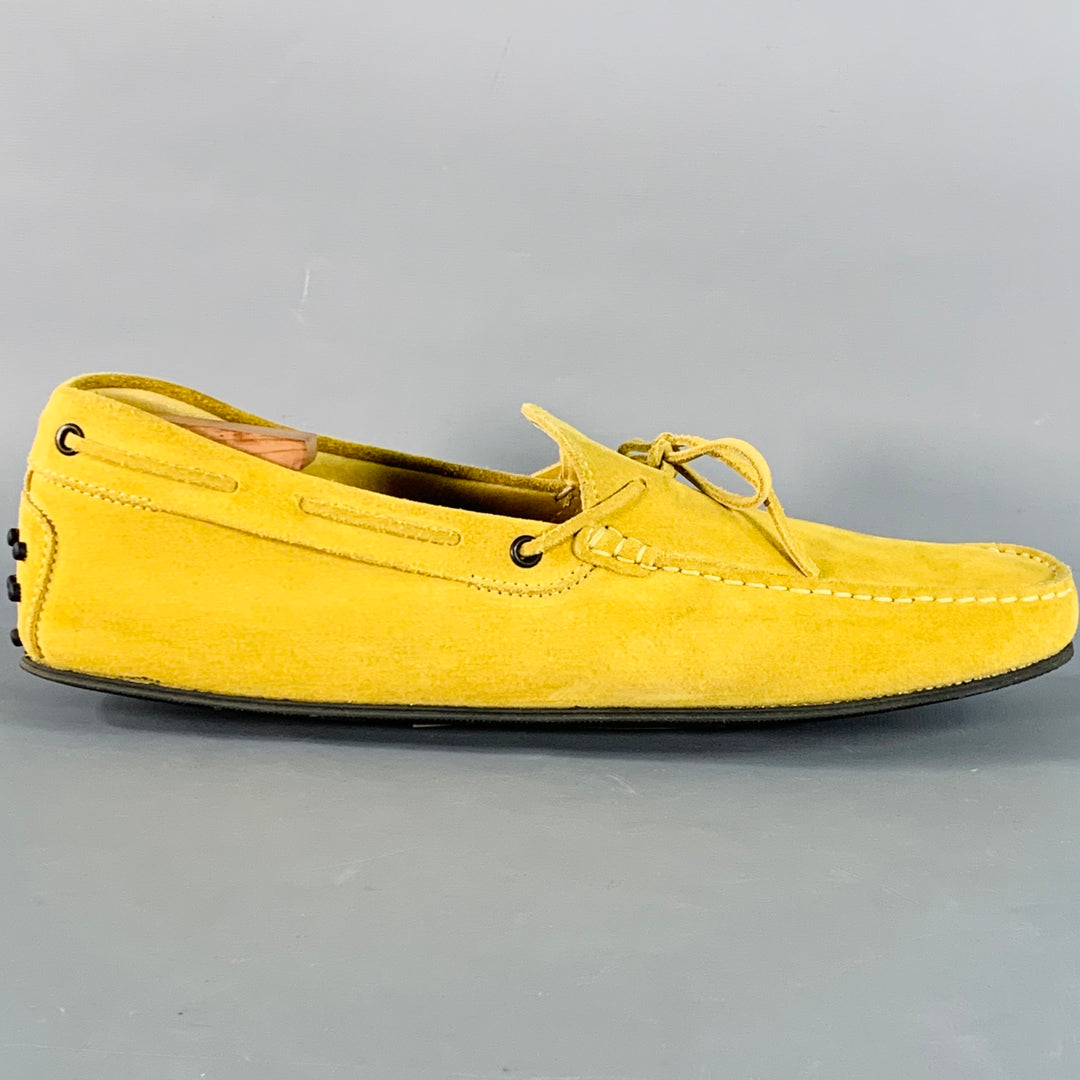 TOD'S Size 12.5 Yellow Suede Rubber Sole Drivers Loafers