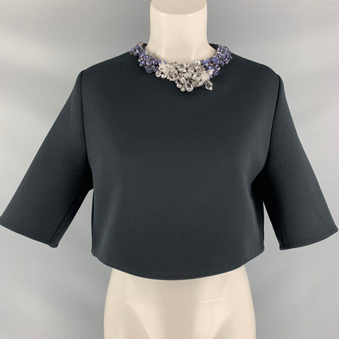 3.1 PHILLIP LIM Size 0 Black Polyester Rhinestones Short Sleeve Dress Top