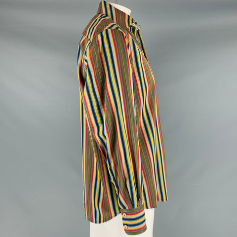 ROBERT GRAHAM Size L Green Multi-Color Stripe Cotton Button Up Long Sleeve Shirt