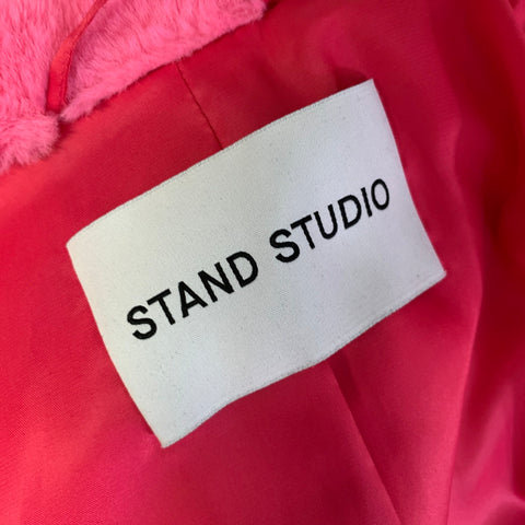 STAND STUDIO Size M Pink Polyester Textured Faux Fur Belted Coat