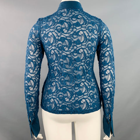 ANNE FONTAINE Size L Calisse Blue Polyamide Blend Lace French Cuff Blouse