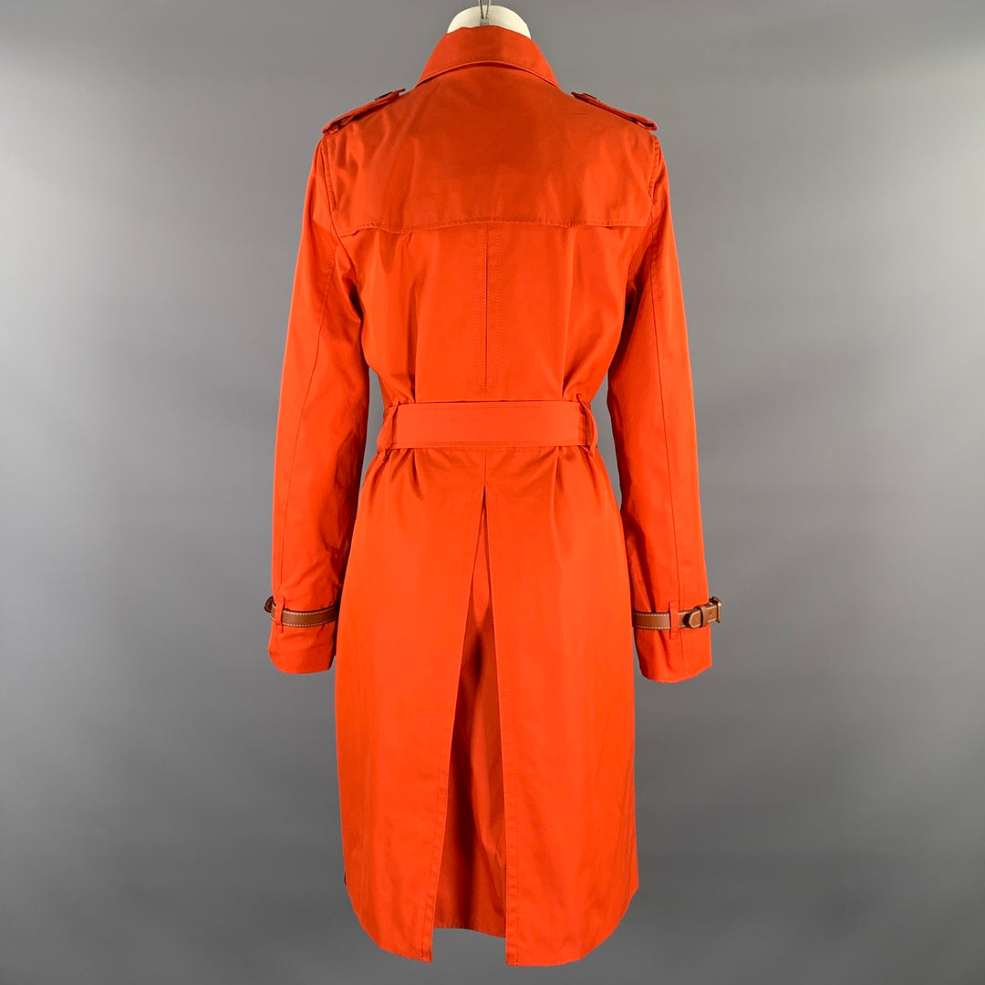 COACH Size M Orange Cotton / Polyester Leather Trim Double Breasted Trench Coat
