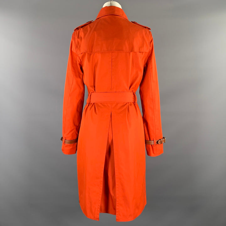 COACH Size M Orange Cotton / Polyester Leather Trim Double Breasted Trench Coat