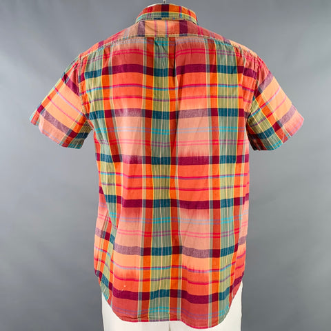 J.CREW Size L Multi Color Cotton Madras Classic Short Sleeve Shirt