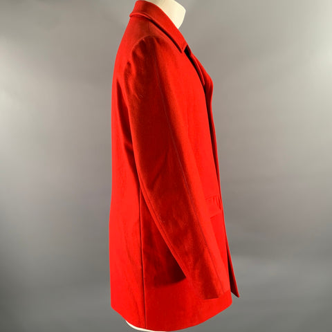DRIES VAN NOTEN Size 38 Red Wool Polyamide Notch Lapel Coat
