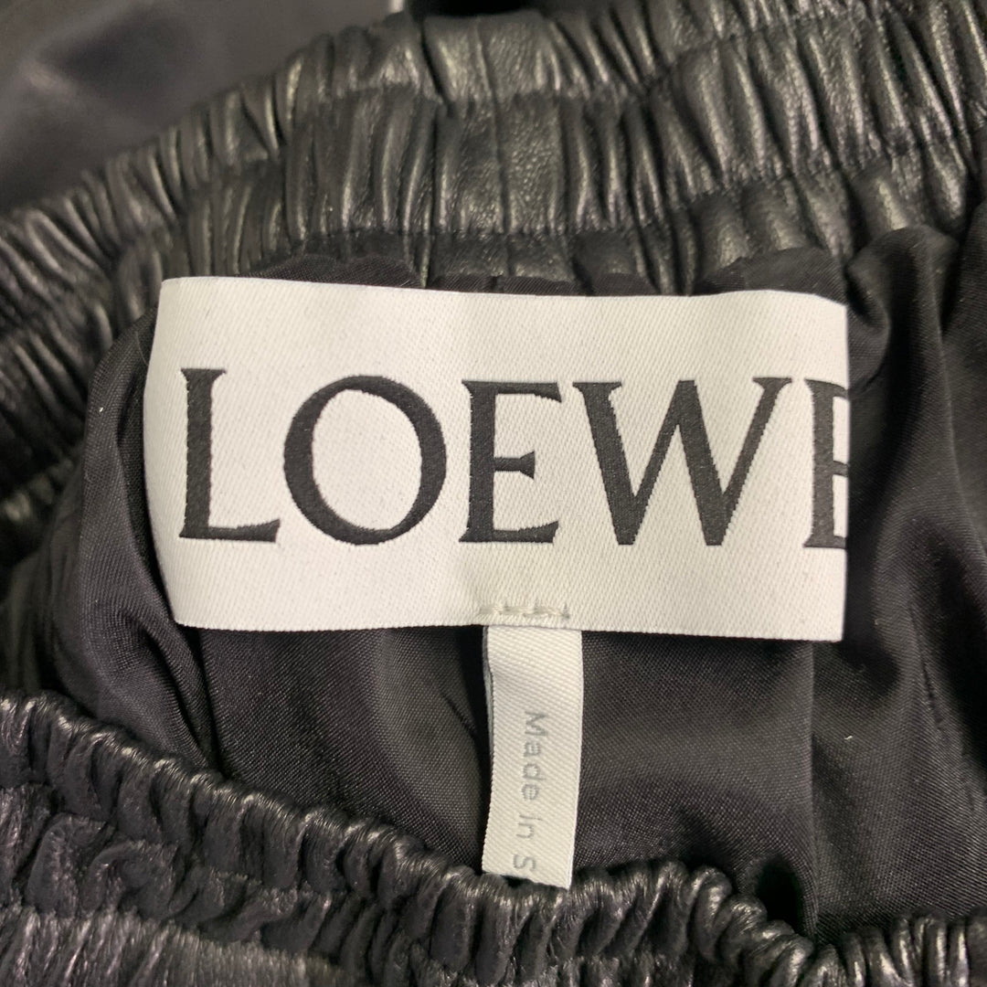 LOEWE Size XS Black Lambskin Leather Goat Suede Wide Leg Dress Pants