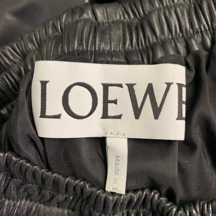 LOEWE Size XS Black Lambskin Leather Goat Suede Wide Leg Dress Pants