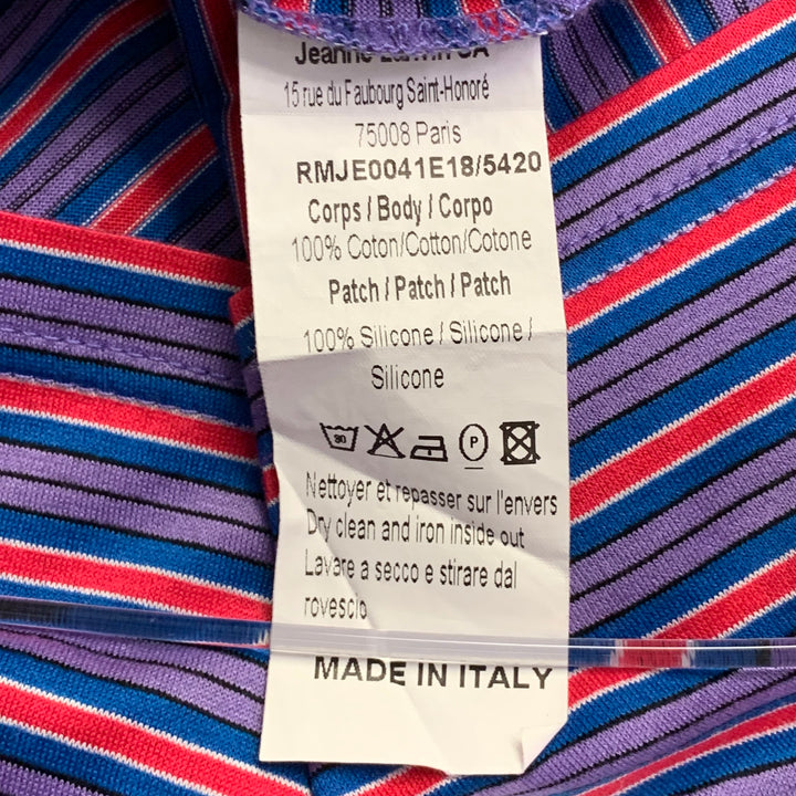 LANVIN Size M Red Blue Purple Stripe Cotton Crew Neck T-shirt