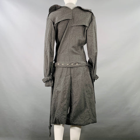 JUNYA WATANABE 2007 Size S Grey Light Grey Wool Double Breasted Bubble Hem Trench Coat