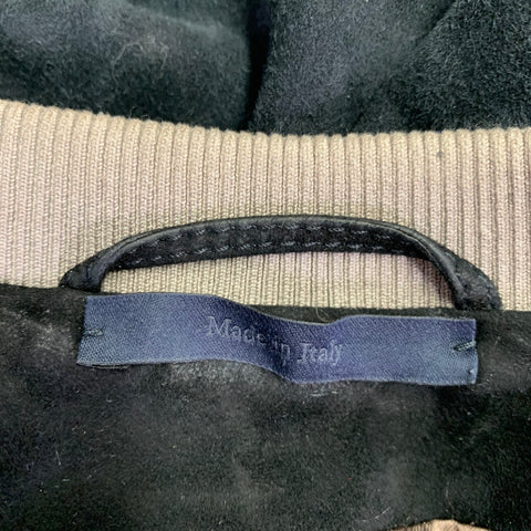 LANVIN Size 46 Black Blue Mixed Fabrics Lamb Suede Bomber Jacket