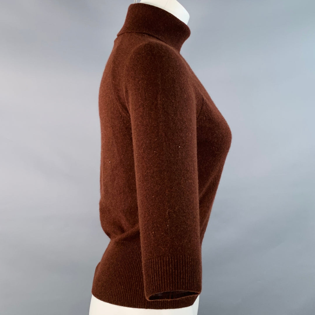 MAX MARA Size S Brown Cashmere Turtleneck Knit 3/4 Sleeves Pullover