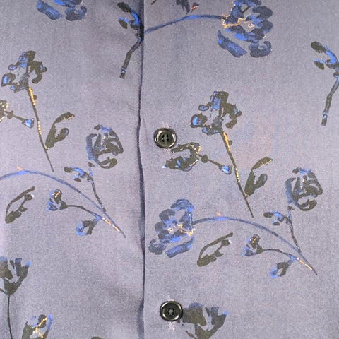 THE KOOPLES Size M Blue Floral Roses Cotton Cutaway Long Sleeve Shirt