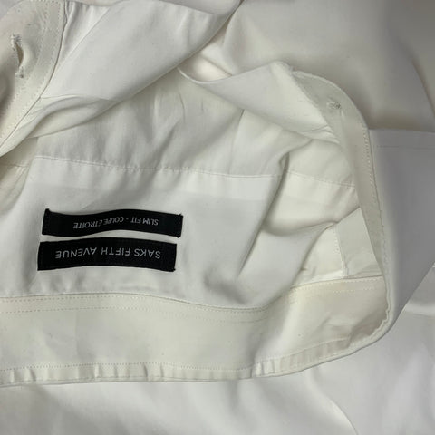 SAKS FIFTH AVENUE Chemise à manches longues, coupe cintrée, en coton blanc, col étalé, Taille XXXL