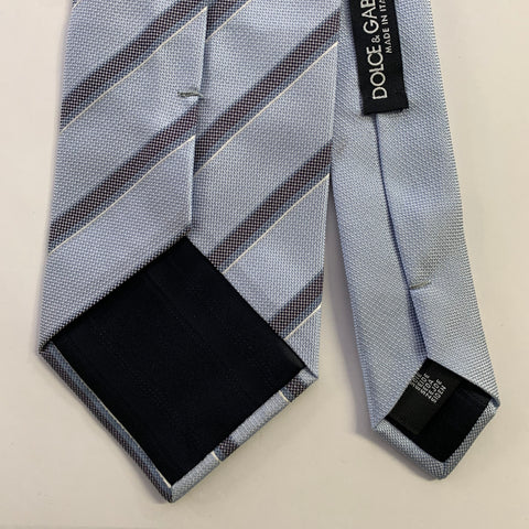 DOLCE & GABBANA Size One Size Light Blue Grey Diagonal Silk Tie