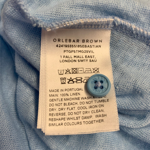 ORLEBAR BROWN Size L Blue Linen Jersey Tailored Fit Short Sleeve Polo