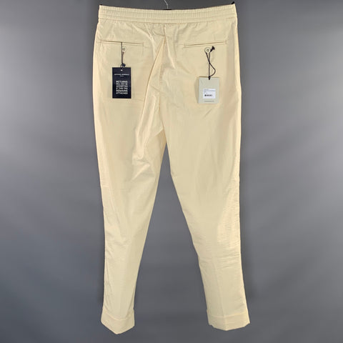 OFFICINE GENERALE Size 32 Cream Stripe Cotton Drawstring Casual Pants