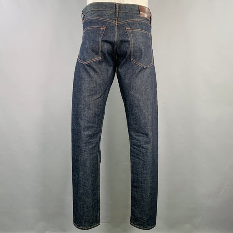 A-B FITS Size 34 Navy Contrast Stitch Cotton Button Fly Jeans