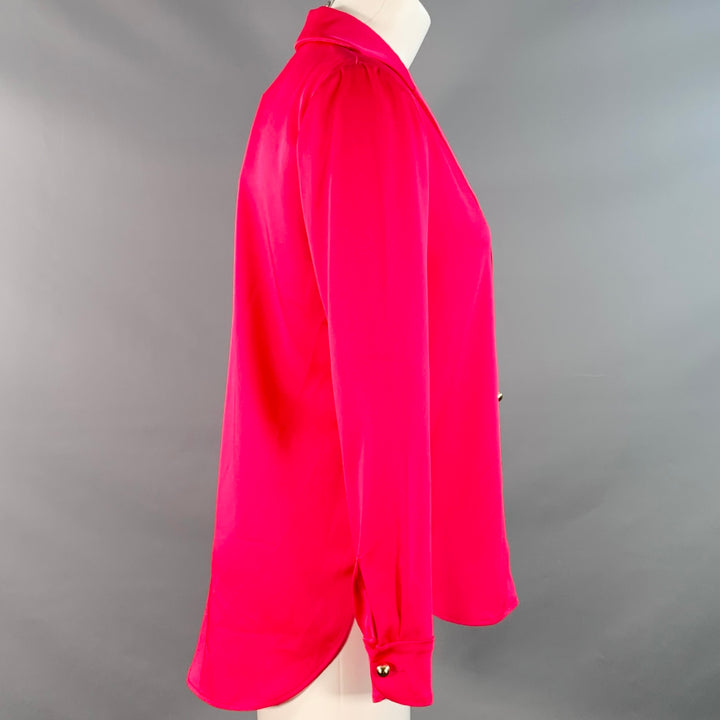 CAROLINA HERRERA Size 4 Pink Fuchsia Satin Spread Collar Blouse