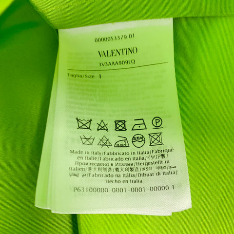 MAISON VALENTINO 2022 Size S Neon Green White Silk One Pocket Oversized Camp Shirt