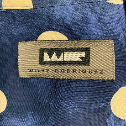 WILKE RODRIGUEZ Size M Blue White Polka Dot Rayon Camp Short Sleeve Shirt