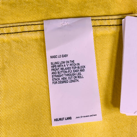 HELMUT LANG Size 30 Masc Lo Easy Yellow Contrast Stitch Cotton Zip Fly Jeans