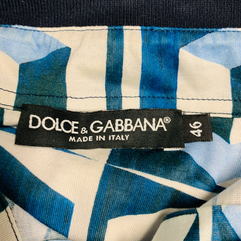 DOLCE & GABBANA Size S Blue White Graphic Cotton Short Sleeve Polo