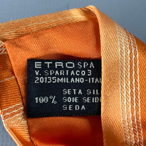 ETRO Orange White Diagonal Stripe Silk Tie