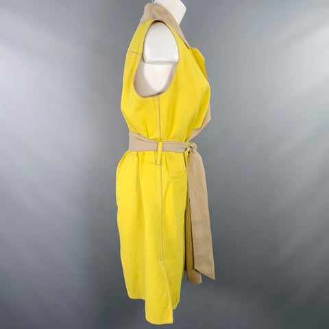 PER SE Size 4 Yellow Beige Cotton Blend Two Tone Reversible Long Vest