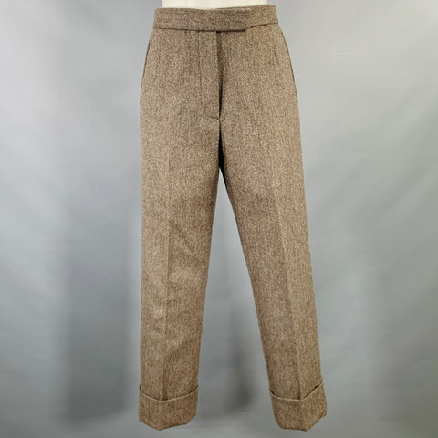 THOM BROWNE Size 2 Brown Olive Wool Herringbone Flat Front Dress Pants β Sui Generis Designer Consignment
