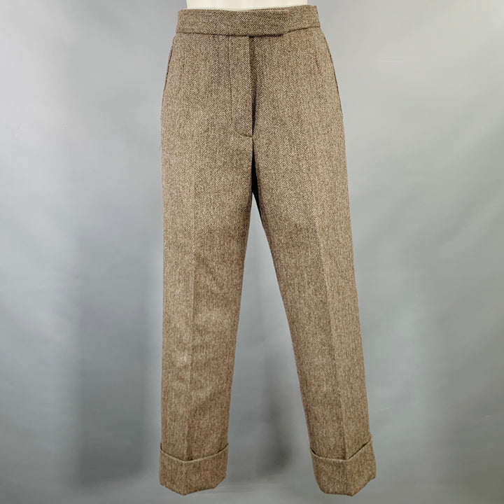 THOM BROWNE Size 2 Brown Olive Wool Herringbone Flat Front Dress Pants