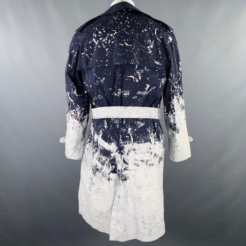 VINTAGE Size 40 Navy White Splattered Cotton Trenchcoat