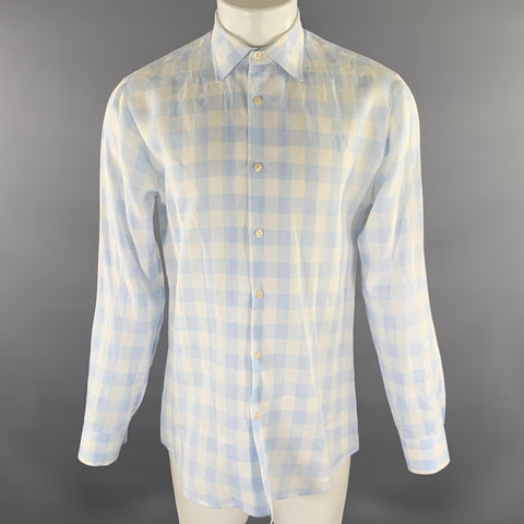 PAUL SMITH Size M White Blue Checkered Linen Long Sleeve Shirt