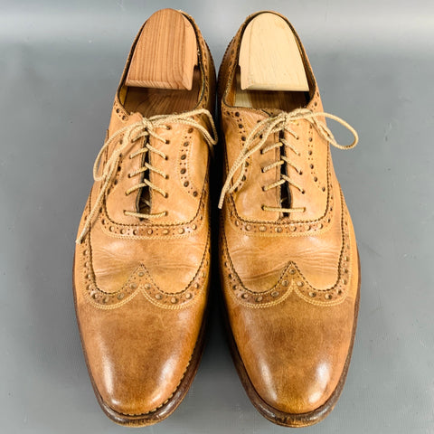 CALZOLERIA HARRIS Size 10.5 Tan Perforated Leather Wingtip Lace-Up Shoes