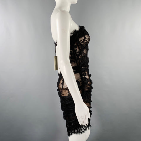 MONSE Size 2 Black Brown Nylon Cotton Corset Mini Cocktail Dress
