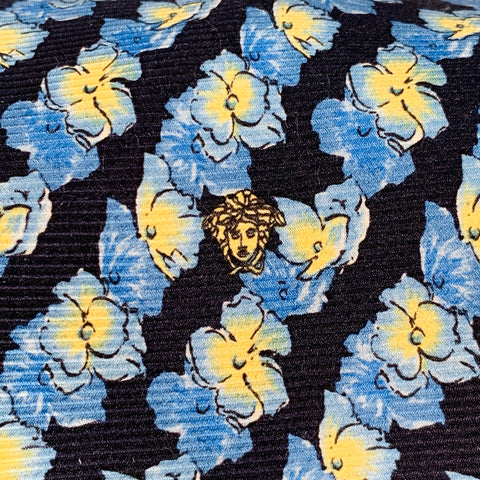 GIANNI VERSACE One Size Navy Yellow Floral Silk Tie