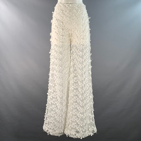CYNTHIA ROWLEY Size 2 White Polyester Lace Wide Leg Dress Pants