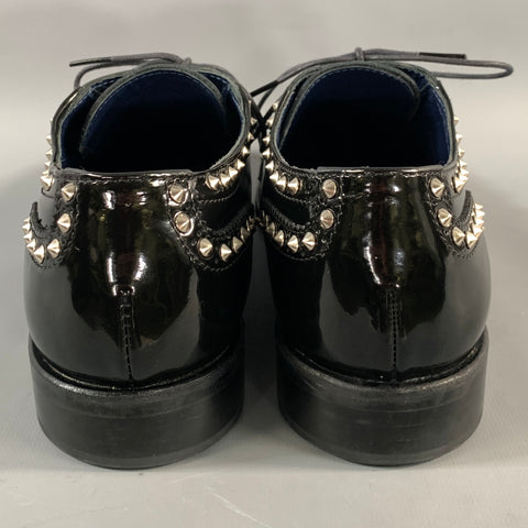 JUNYA WATANABE Size 10  Black Leather Studded Patent Leather Cap Toe Laces