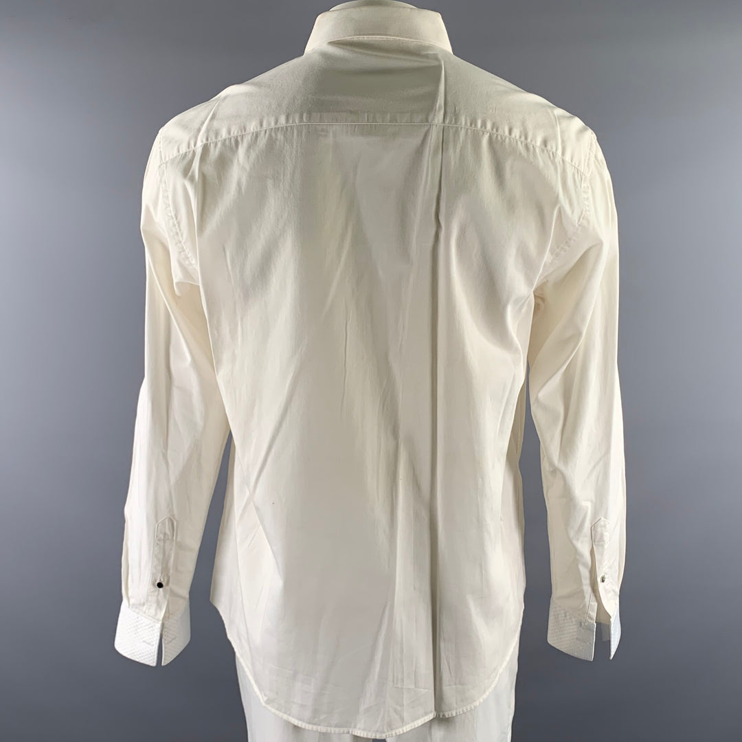 VERCINI Size XXXL White Cream Geometric Tuxedo Long Sleeve Shirt