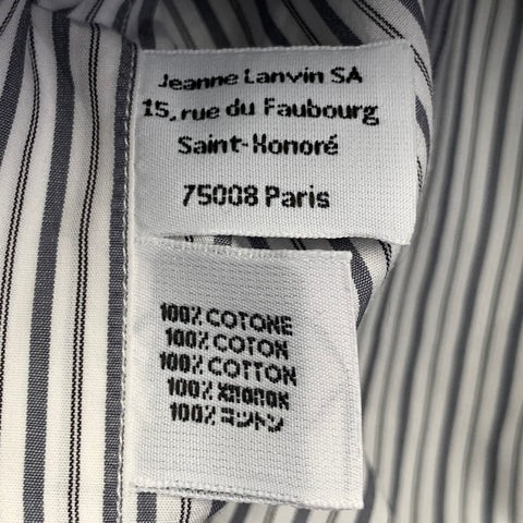 LANVIN Size S Grey White Stripe Cotton Patch Pocket Long Sleeve Shirt