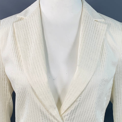 AKRIS Size 10 Natalia Off White Cotton Blend Sheer Textured Snaps Jacket Blazer