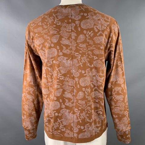 ECKHAUS LATTA Size XL Lapped Long Sleeve Brown Grey Abstract Cotton Crew Neck Pullover