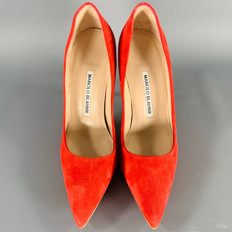 MANOLO BLAHNIK Size 6.5 Red Suede Pointed Toe Pumps