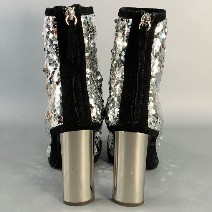 GIUSEPPE ZANOTTI Size 7.5 Silver Black Sequined Back Zip Booties