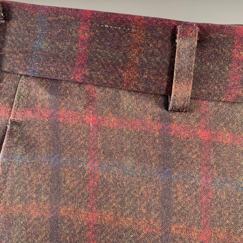 COMME des GARCONS HOMME DEUX Size M Brown Navy Red Plaid Polyester Tapered Dress Pants