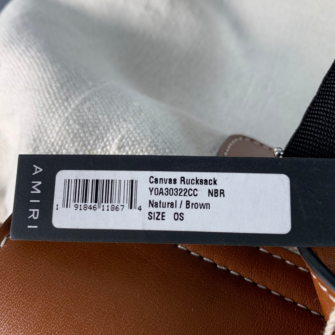 AMIRI Brown Cream Canvas Leather Backpack Bag