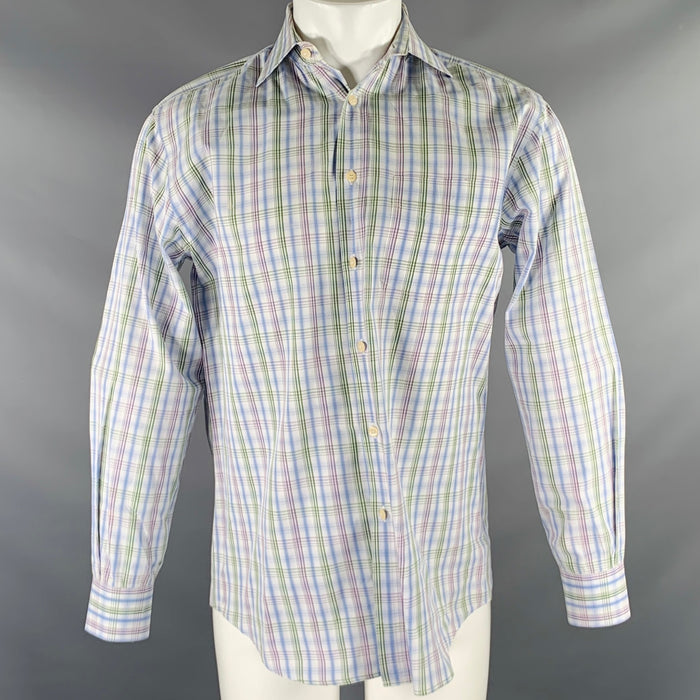 PAUL SMITH Size S White Blue Green Plaid Cotton Button Up Long Sleeve Shirt