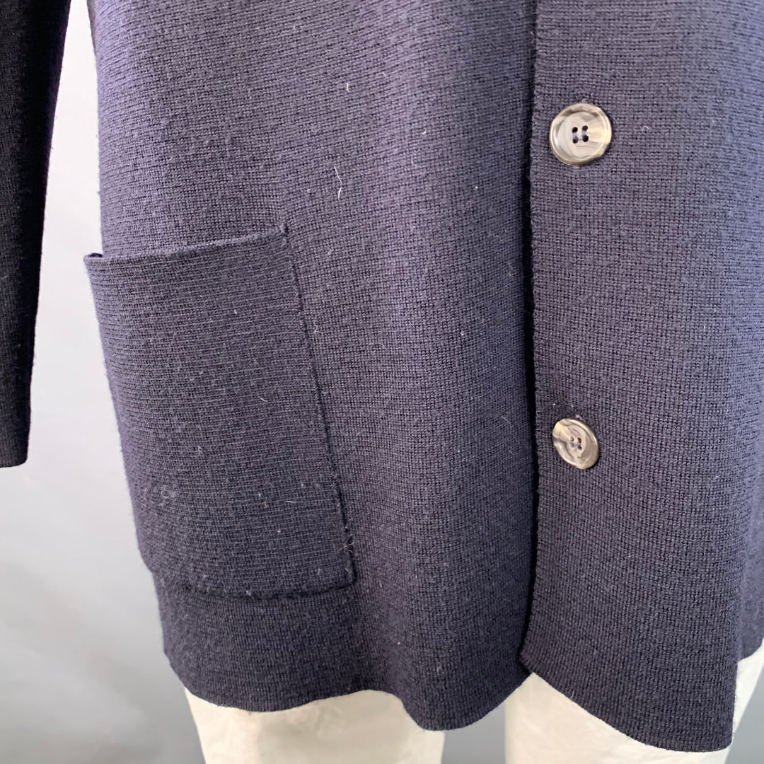 BARNEY'S NEW YORK Size L Navy Wool Button Up Cardigan
